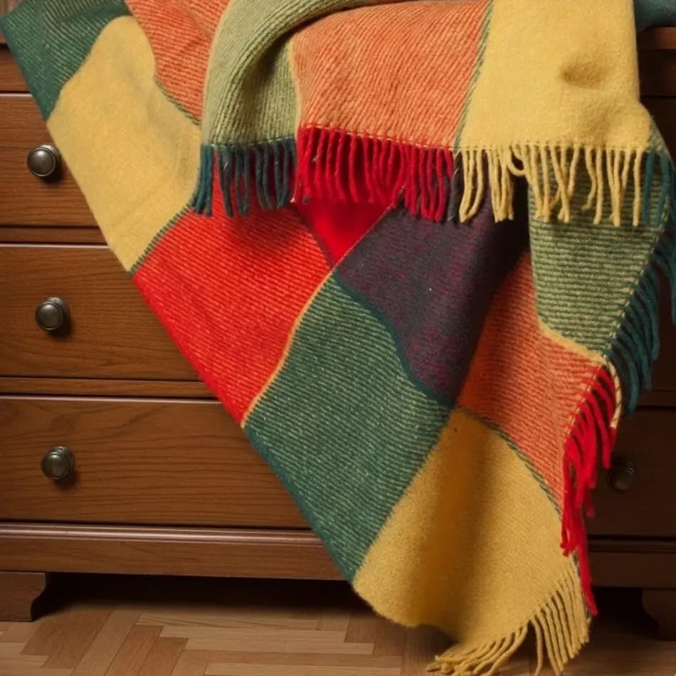Multicolor Checkered Wool Blend Throw Blanket with Fringe, 55"x79" - View 2