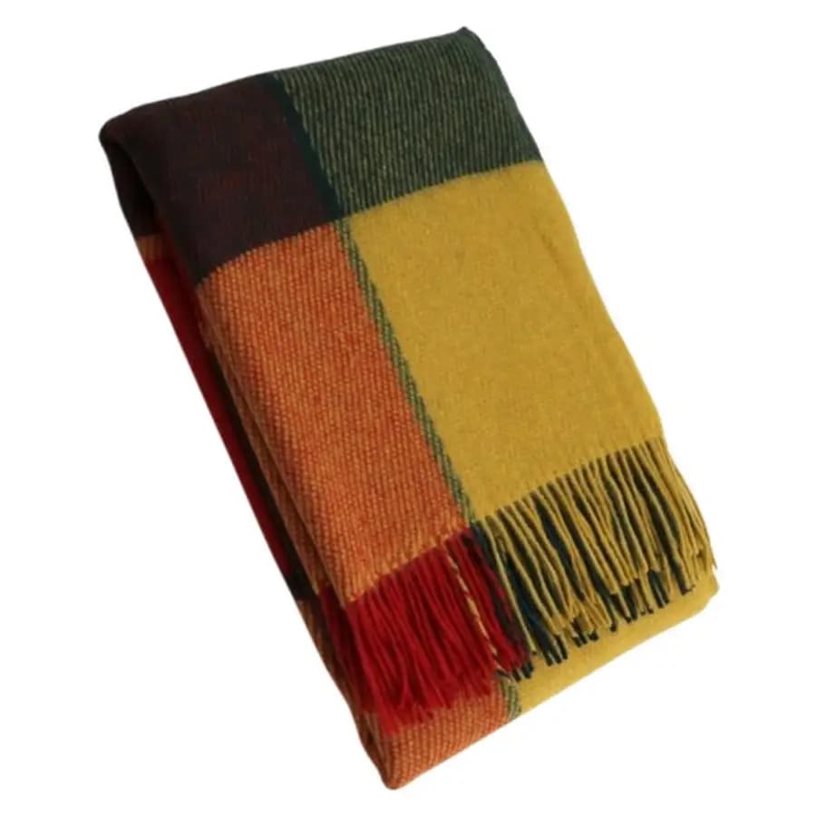 Multicolor Checkered Wool Blend Throw Blanket with Fringe, 55"x79" - View 1