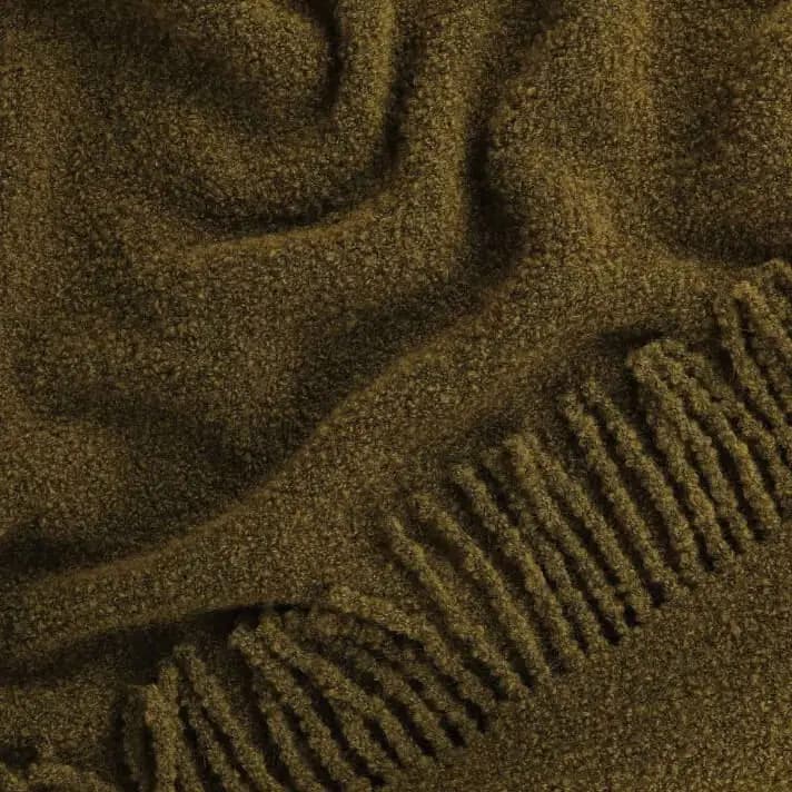Premium Olive Green Bouclé Wool Throw Blanket 55x79 in - View 2