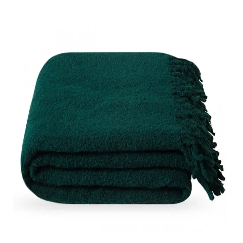 Premium Green Wool Throw Blanket - Bouclé Throw 55x79 in - View 1