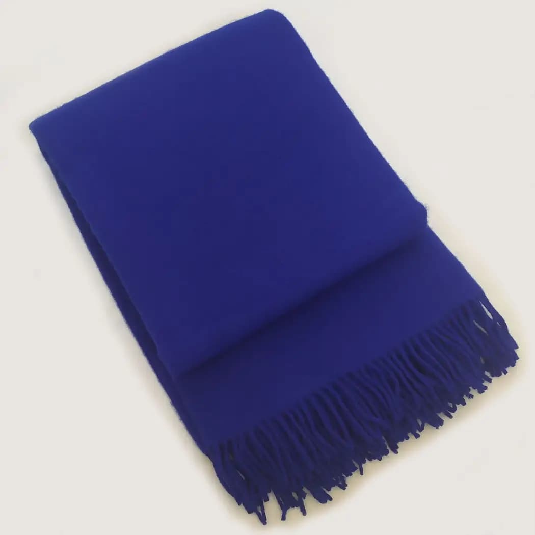 Royal Blue Throw Blanket, 100% Pure Wool, 55"x79" - View 5