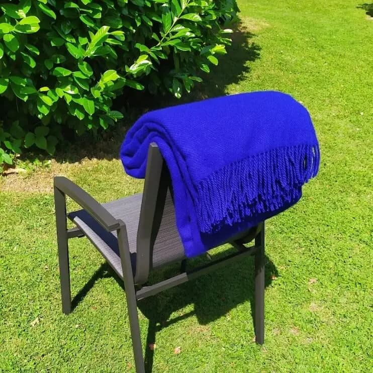 Royal Blue Throw Blanket, 100% Pure Wool, 55"x79" - View 6