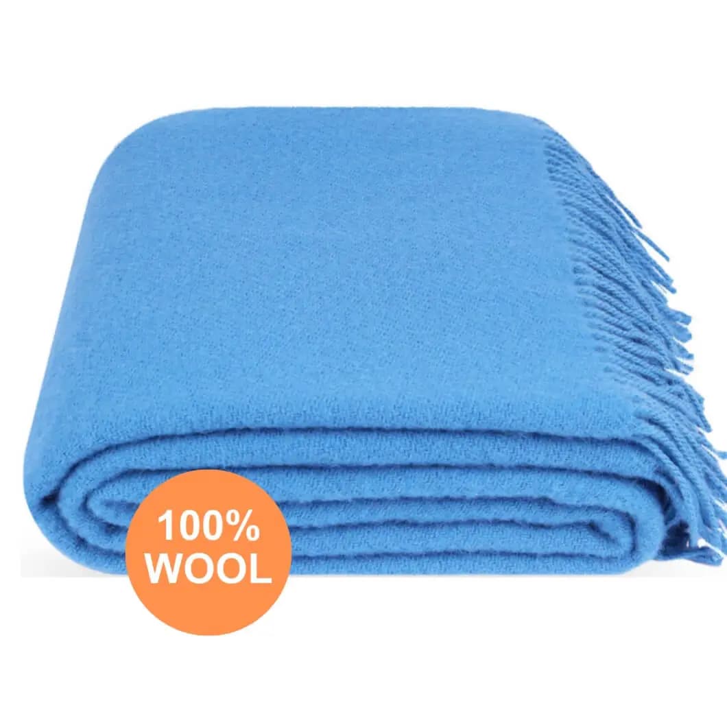 Light Blue 100% Wool Throw Blanket, 55x79 in - View 2