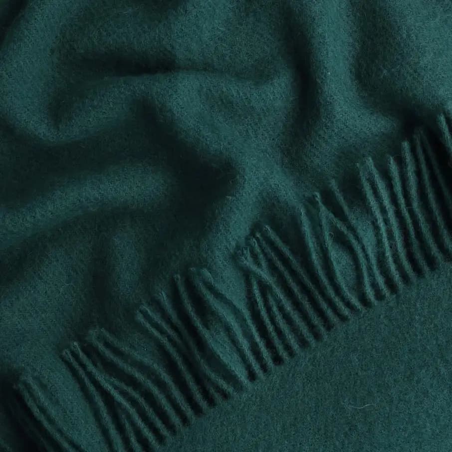 Dark Green 100% Wool Throw Blanket with Fringe, 55 x 79 in - View 3