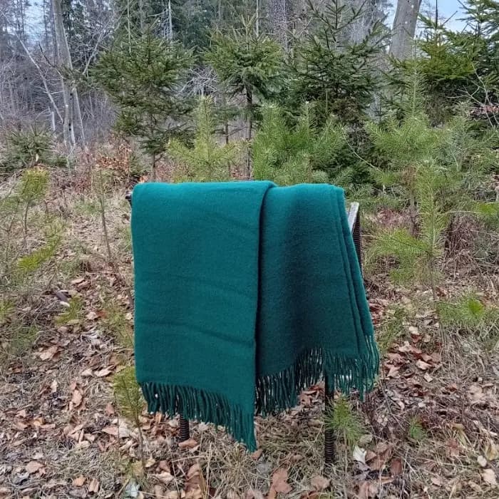 Dark Green 100% Wool Throw Blanket with Fringe, 55 x 79 in - View 4