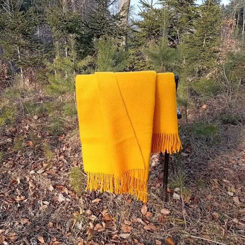 100% Wool Blanket, Golden Yellow Throw with Fringe, 55 x 79 in - View 3