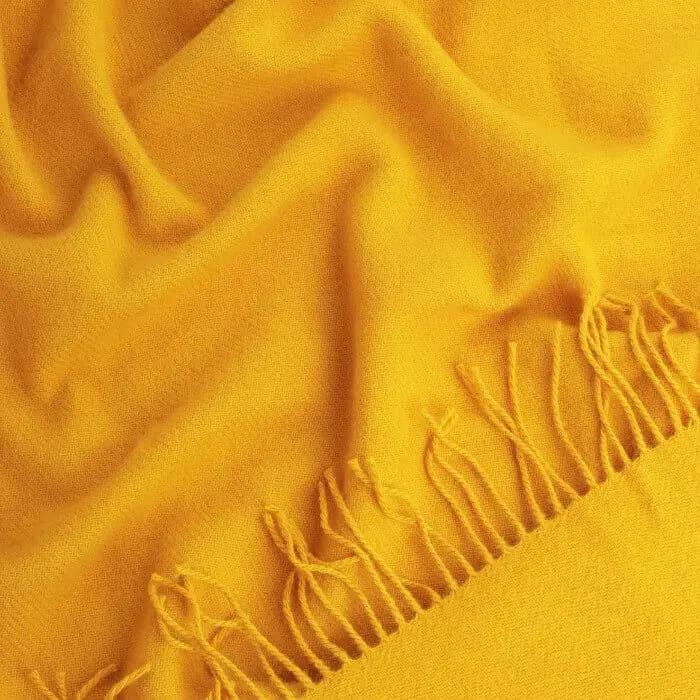 100% Wool Blanket, Golden Yellow Throw with Fringe, 55 x 79 in - View 4