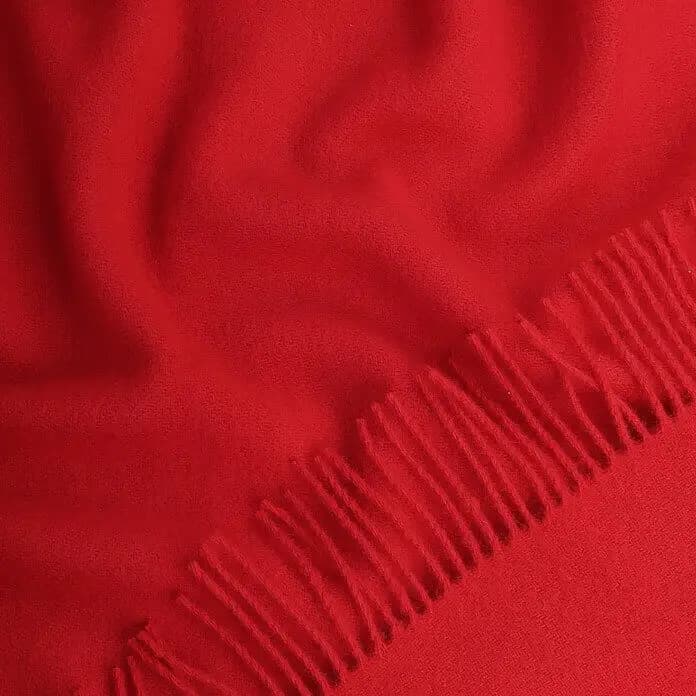 Solid Red 100% Wool Throw Blanket with Fringe, 55x79 in - View 3