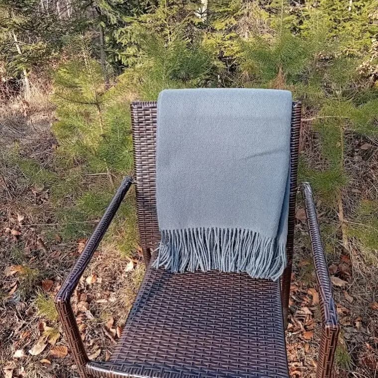 Cool Gray 100% Wool Throw Blanket with Fringe, 55x79 in - View 4
