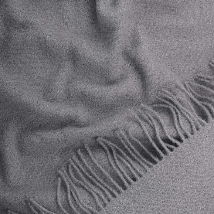 Cool Gray 100% Wool Throw Blanket with Fringe, 55x79 in - View 5