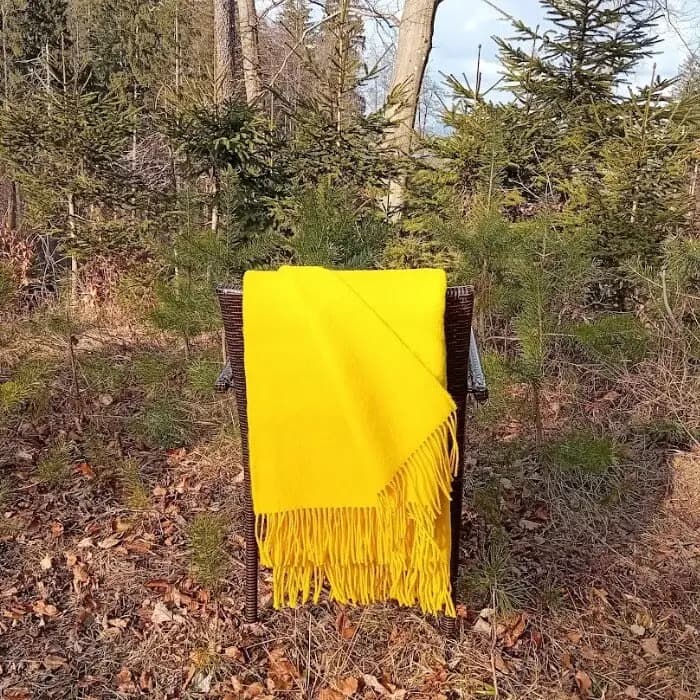 Lemon Yellow 100% Wool Throw Blanket with Fringe, 55x79 in - View 3