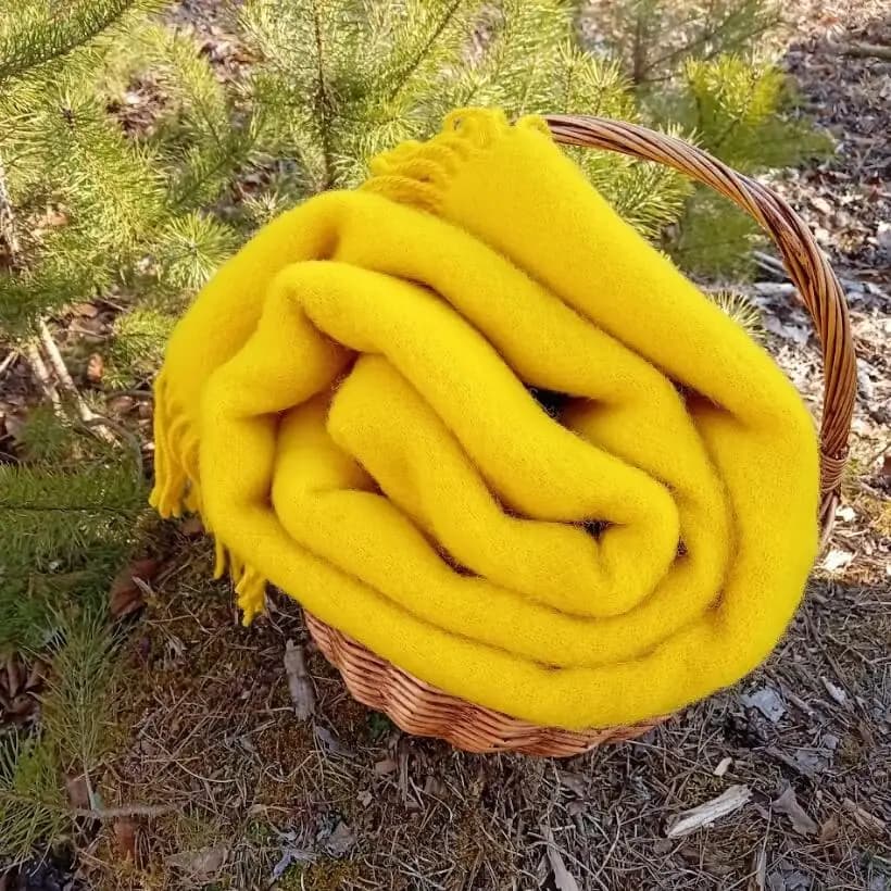 Lemon Yellow 100% Wool Throw Blanket with Fringe, 55x79 in - View 5
