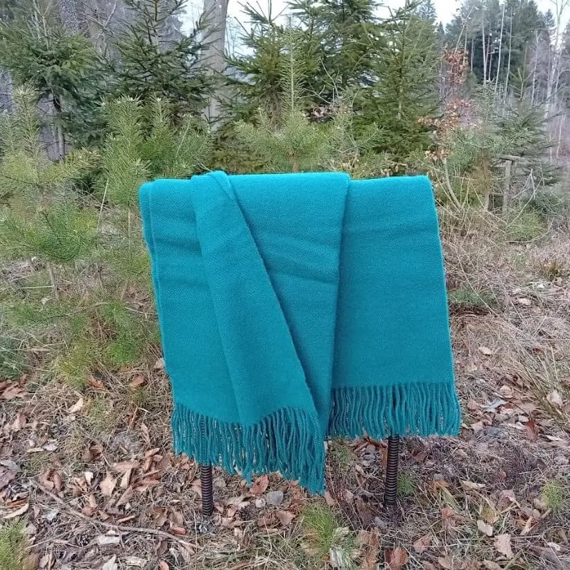 Dark Teal 100% Wool Throw Blanket with Fringe, 55x79 in - View 5