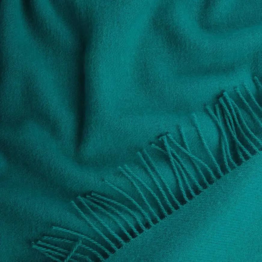 Dark Teal 100% Wool Throw Blanket with Fringe, 55x79 in - View 3
