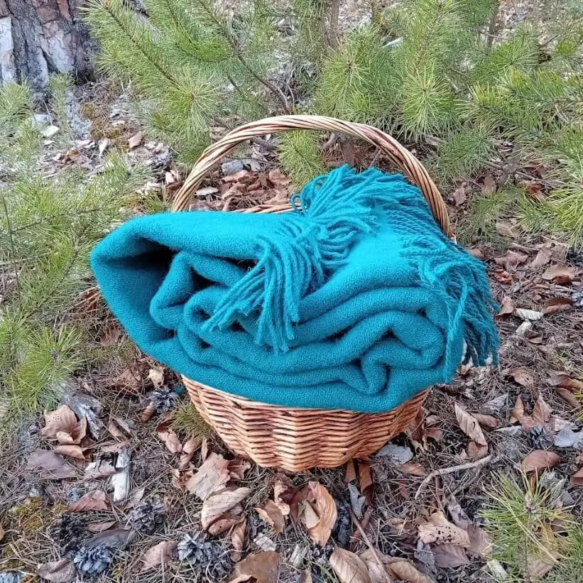 Dark Teal 100% Wool Throw Blanket with Fringe, 55x79 in - View 4