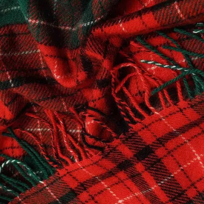 Red Green Tartan Wool Blanket – 100% Virgin Wool Plaid Christmas Throw, 55" x 79" - View 2