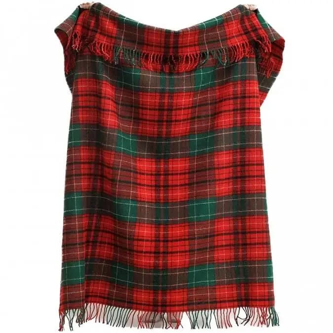Red Green Tartan Wool Blanket – 100% Virgin Wool Plaid Christmas Throw, 55" x 79" - View 3