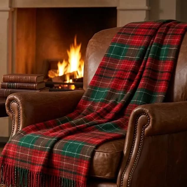 Red Green Tartan Wool Blanket – 100% Virgin Wool Plaid Christmas Throw, 55" x 79" - View 4