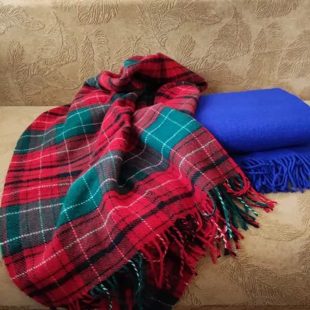 Red Green Plaid Wool Throw Blanket – 100% Sheep Wool Christmas Tartan Blanket, 55" x 79" - View 5