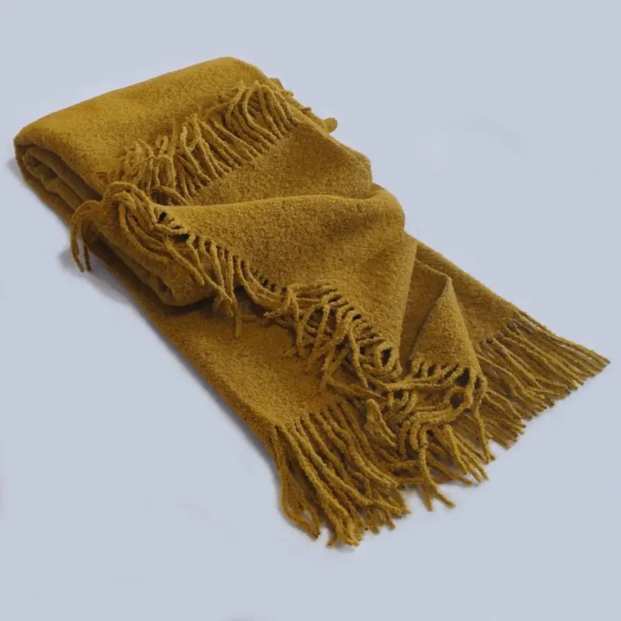 Mustard Yellow Bouclé Wool Throw Blanket – 55x79 in – Warm & Cozy Bouclé Throw for Sofa or Outdoor Use - View 4