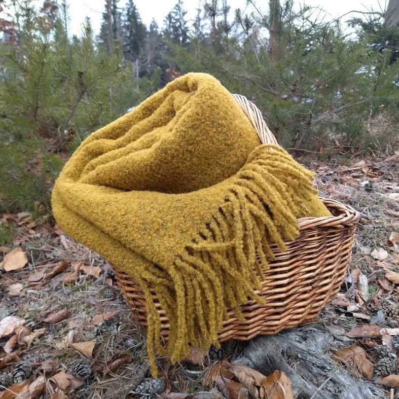 Mustard Yellow Bouclé Wool Throw Blanket – 55x79 in – Warm & Cozy Bouclé Throw for Sofa or Outdoor Use - View 5