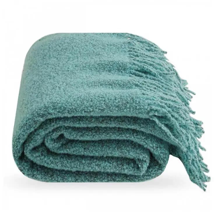 Aqua Bouclé Wool Throw Blanket 55x79 in