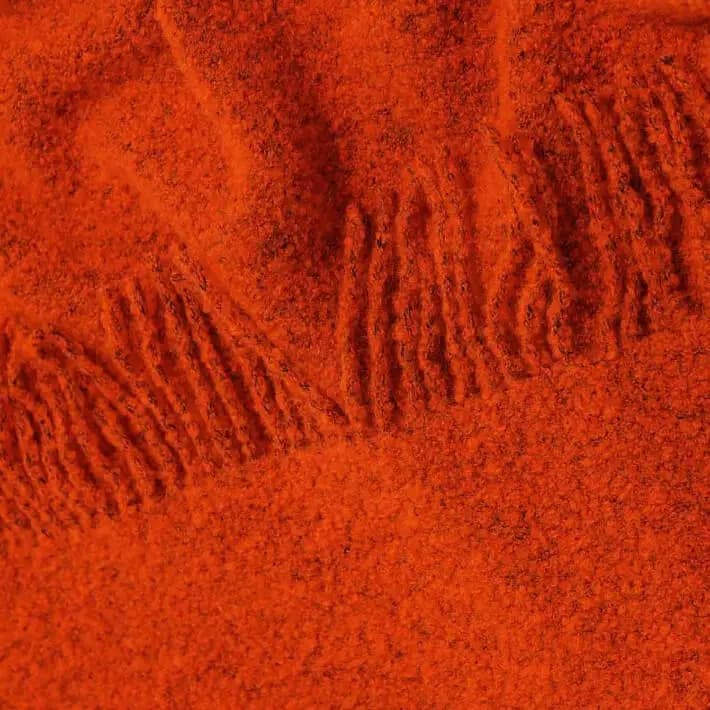 Orange Bouclé Wool Throw Blanket – 55x79 in, Warm & Cozy Sofa or Garden Throw with Fringes - View 2