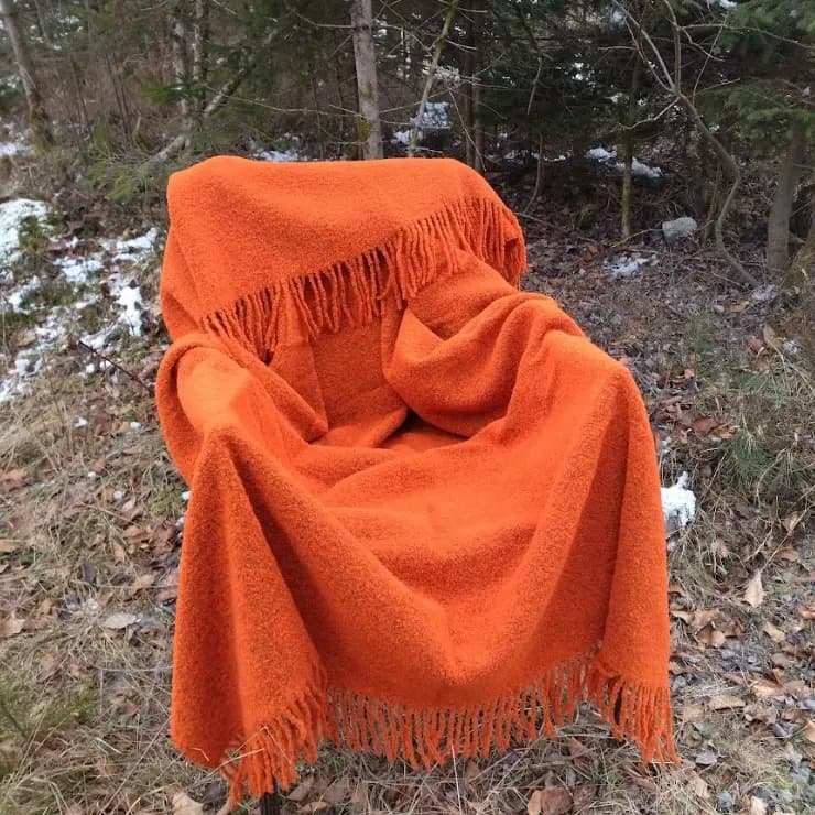 Orange Bouclé Wool Throw Blanket – 55x79 in, Warm & Cozy Sofa or Garden Throw with Fringes - View 3