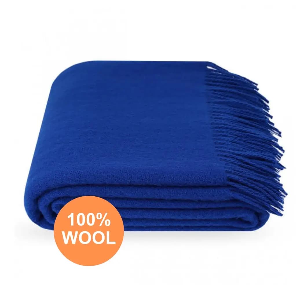 Royal Blue Throw Blanket, 100% Pure Wool, 55"x79" - View 2