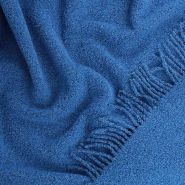 Blue Bouclé Wool Throw Blanket 55x79 in – Warm Wool Sofa Blanket with Fringe - View 2