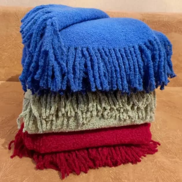 Blue Bouclé Wool Throw Blanket 55x79 in – Warm Wool Sofa Blanket with Fringe - View 3
