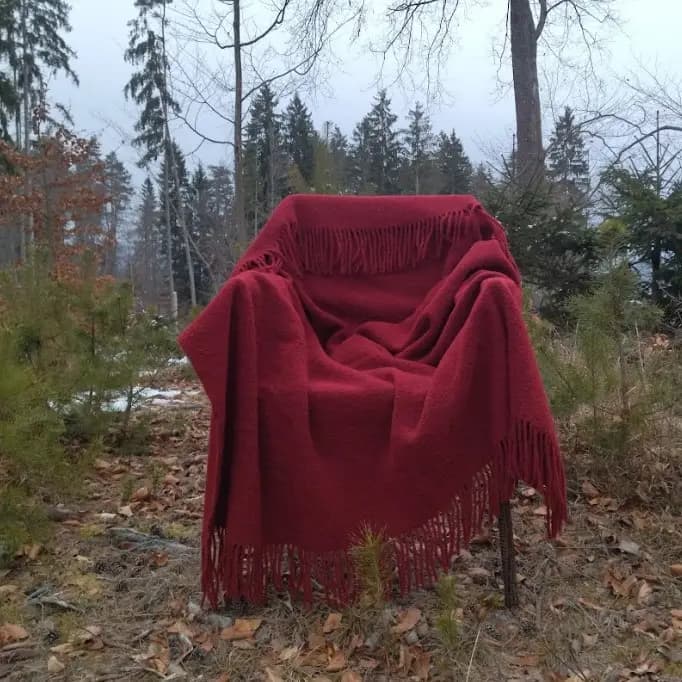 Burgundy Bouclé Wool Throw Blanket 55x79 in - View 3