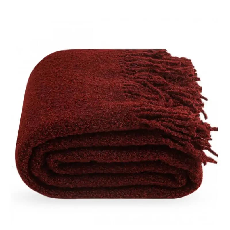 Burgundy Bouclé Wool Throw Blanket 55x79 in