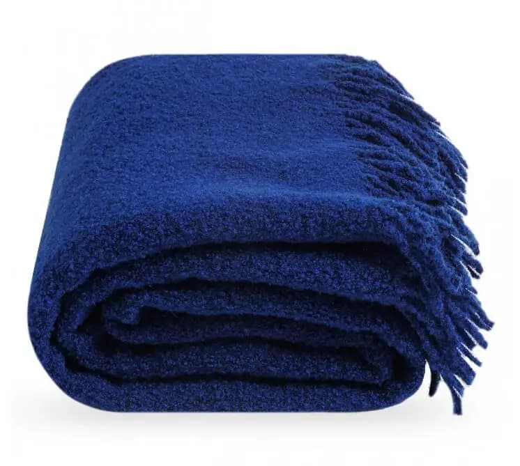 Royal Blue Bouclé Wool Throw Blanket 55x79 in - Textured Wool Throw